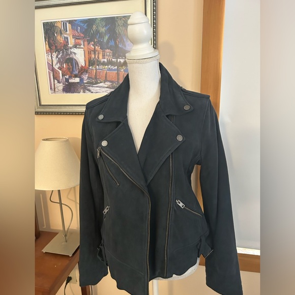 New w/out tags Lucky Brand Dark blue Gray suede Leather Jacket